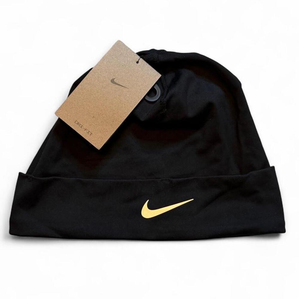 Nike black dri-fit beanie with silver swoosh one size brand new with tags